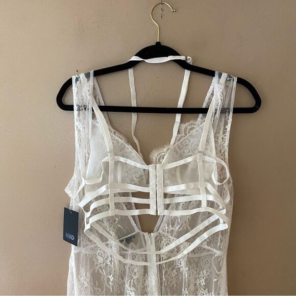 NBD Zola lace midi dress white sheer bralette bustier Revolve NWT L - Picture 14 of 14